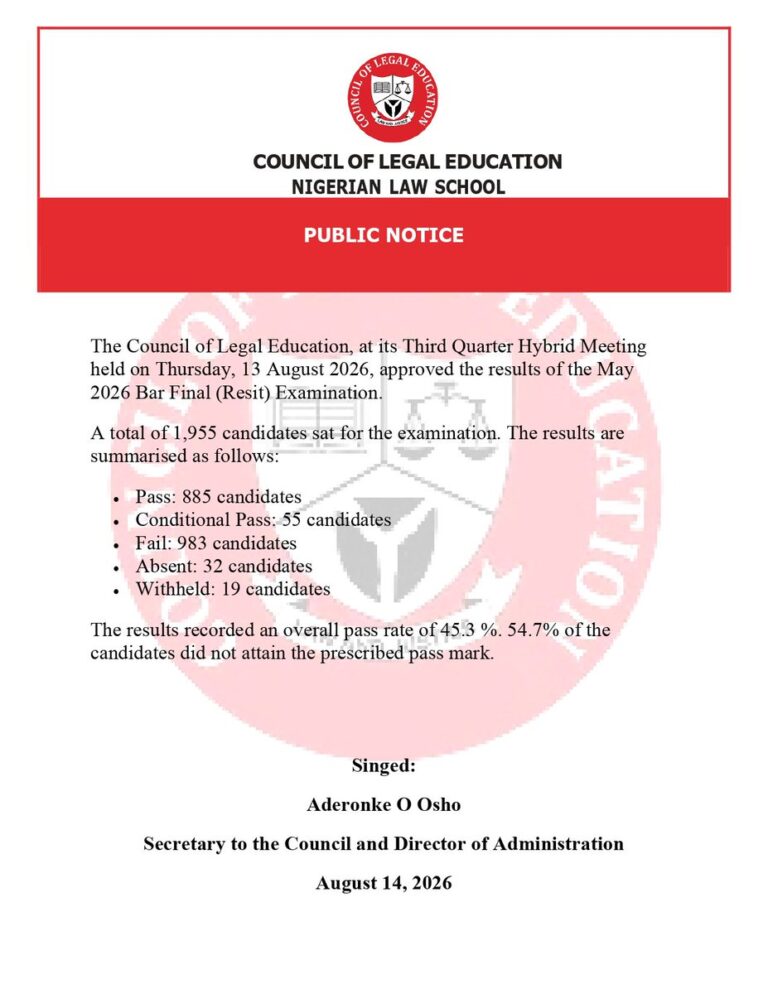 Council of Legal Education and Nigerian Law School public notice